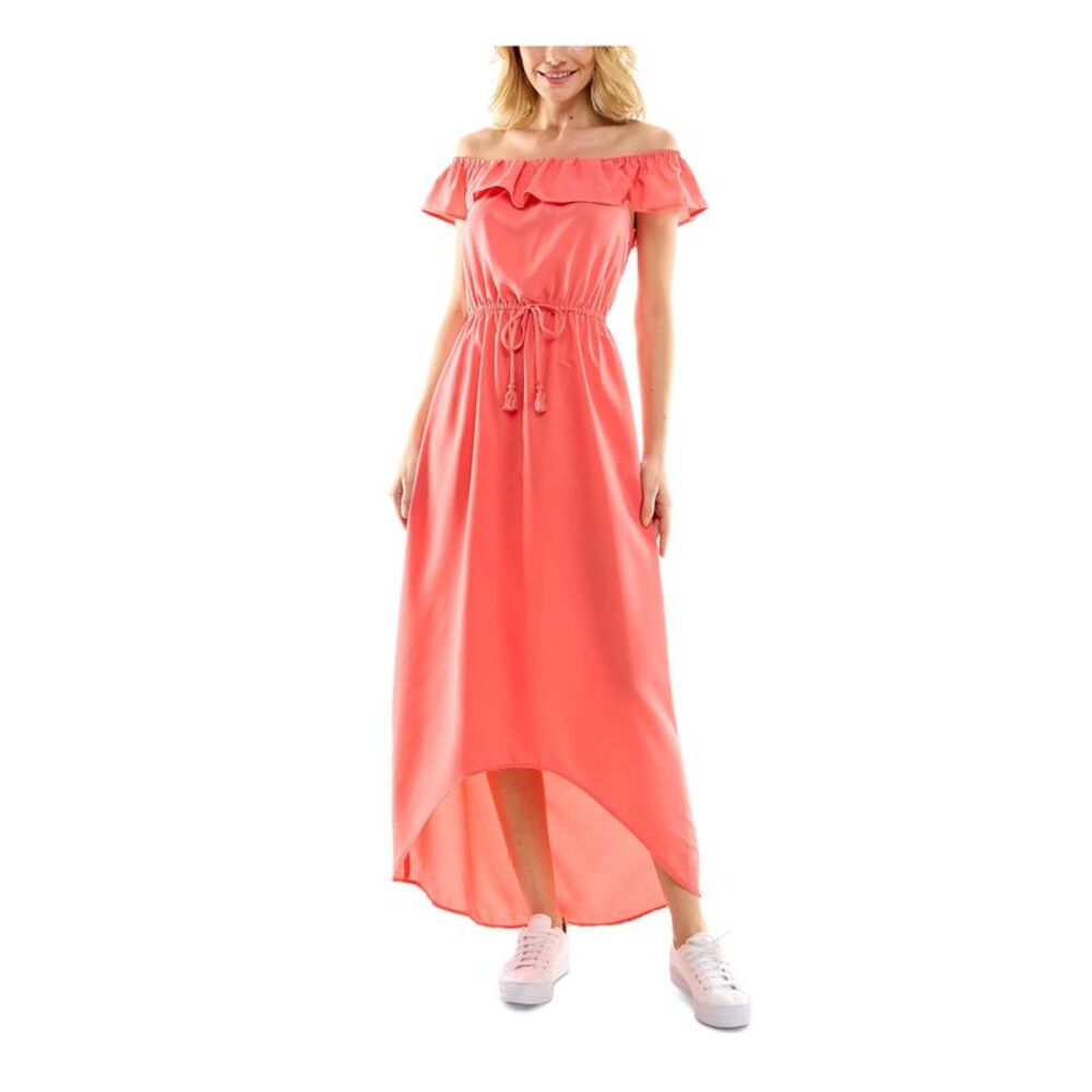 KINGSTON GREY Womens Maxi Dress Coral Tie Elastic Waist Juniors XXS